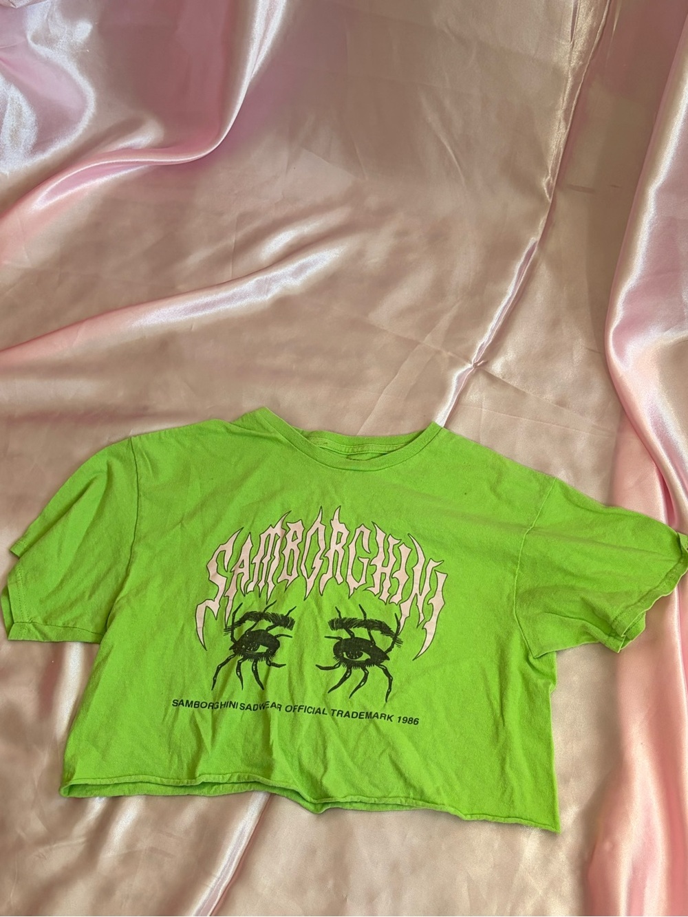 Neon Lime Graphic Crop Tee with Black Eye Print